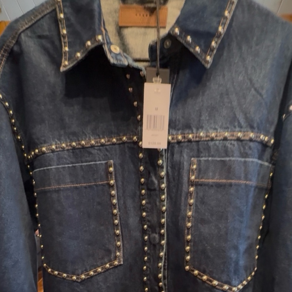 Blank NYC Blue Denim Jacket /shacket with Silver Studs